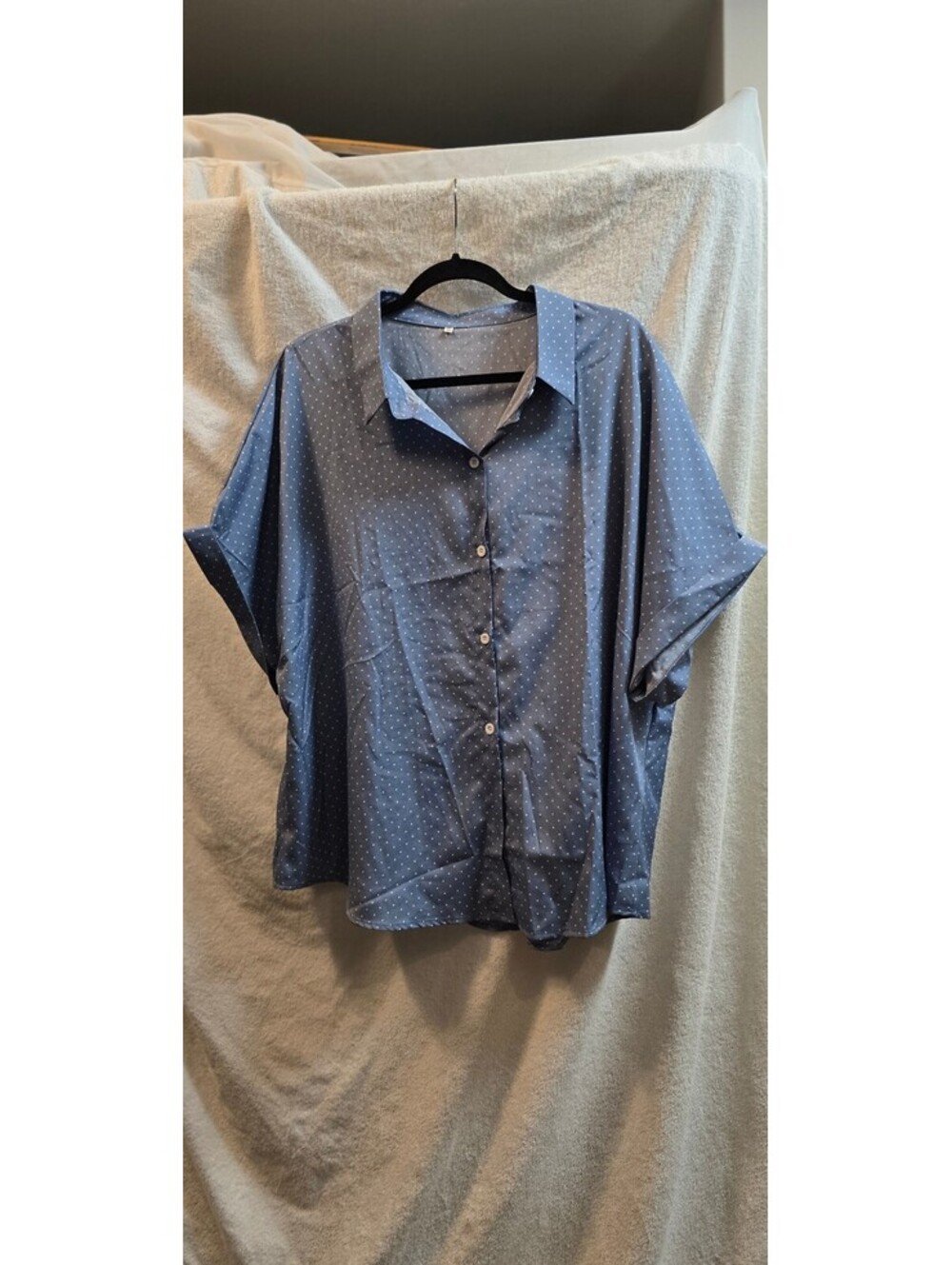 5XL Blue polka dot short sleeve blouse